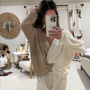 Superdown Reversible White and Brown Twist Sweater